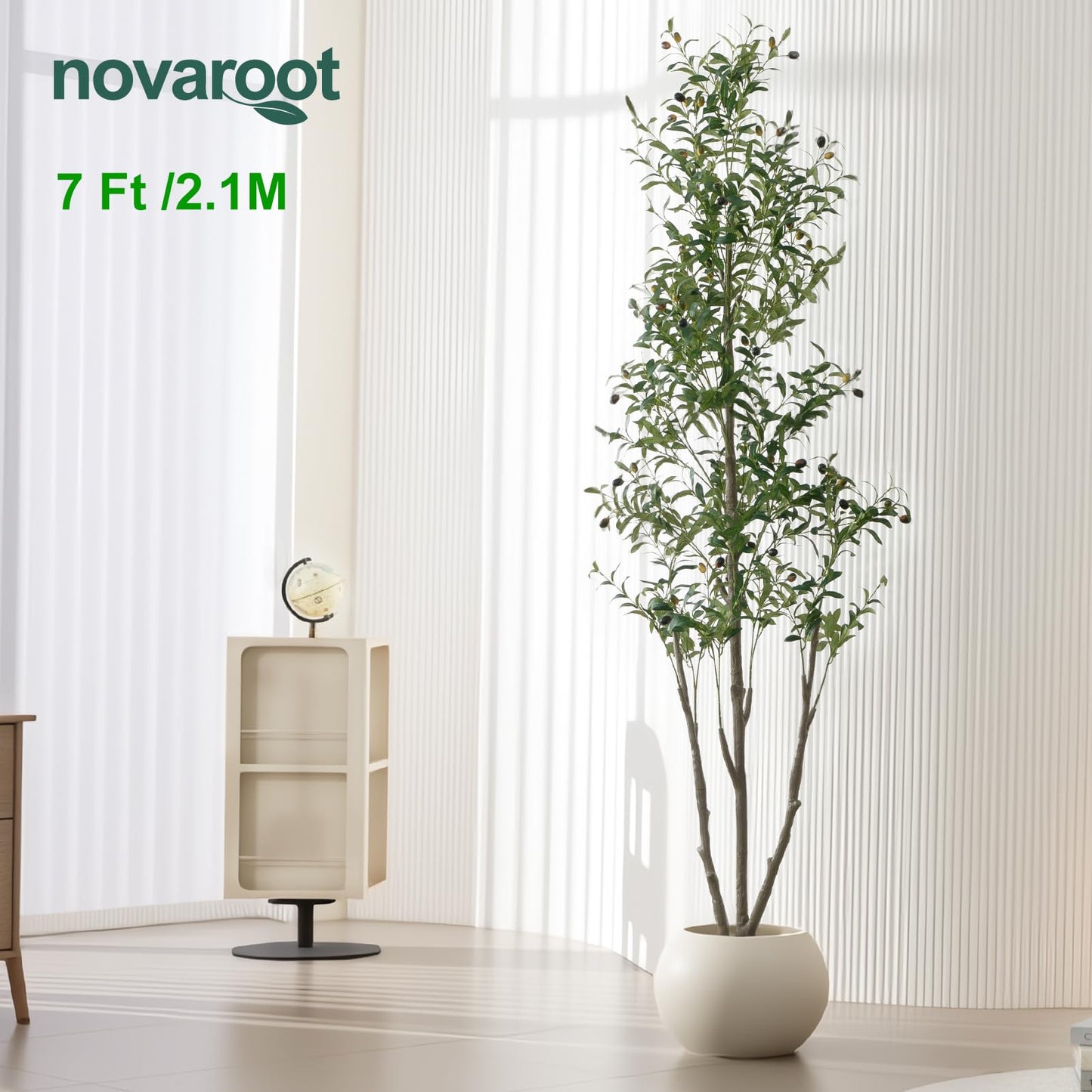 Olive Trees Artificial Indoor, 7FT Tall Faux Olive Tree with Moss and Planter, Artificial Plants Indoor with Natural Wood Trunk and Lifelike Fruits, Fake Tree for Home Office Living Room Decor