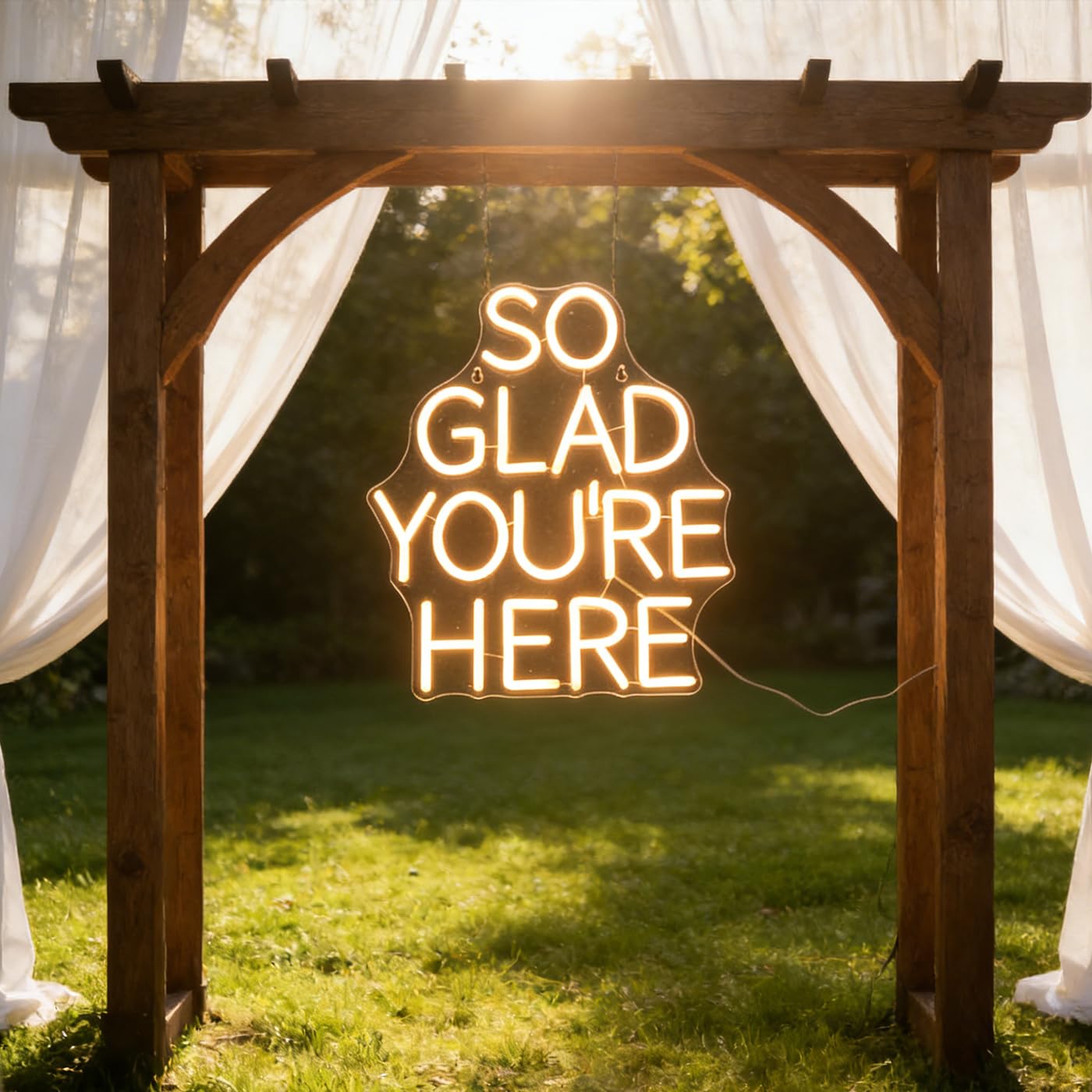 QiaoFei LED "So Glad You Are Here" Neon Sign Pink Word/Letters USB Powered Neon Lights for Bar Coffee Room Home Art Wall Decor  Birthday/Wedding Party Window Living Room Decor(Warm white)