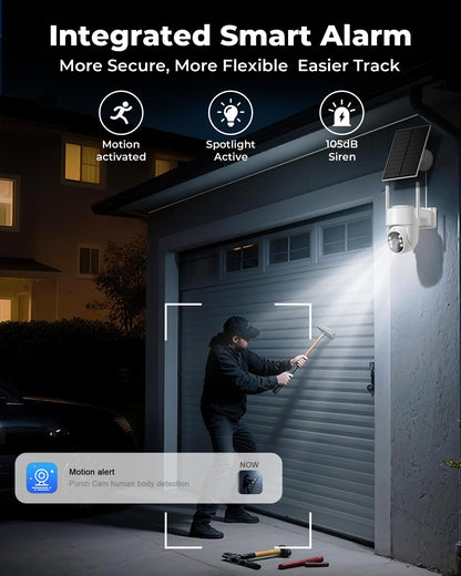 Security Cameras Wireless Outdoor 5G& 2.4G, No Subscription, 2 Cam-Kit,4MP Solar Powered Home Security Cameras System With 360°PTZ,128GB Local Storage,Color Night Vision WiFi Cameras for Home Security