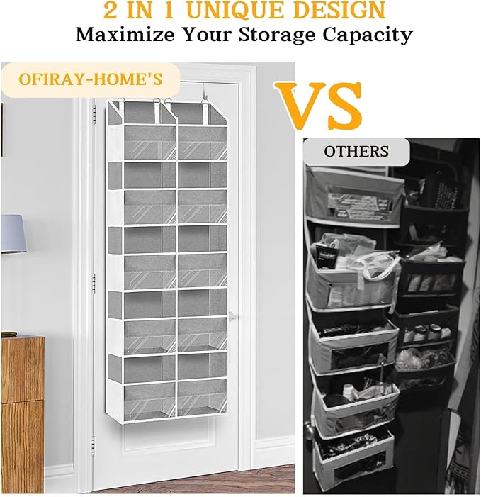 2 Pack Over The Door Organizer 5 Tiers, Extra Large Behind Door Storage of 10