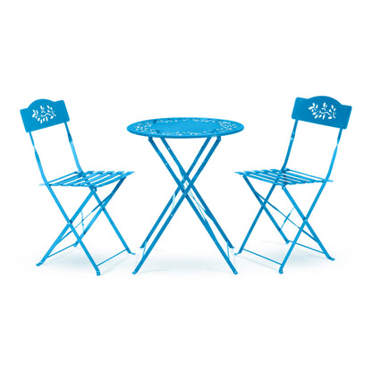 Alpine Corporation 3-Piece Bistro Set with Folding Table and 2 Chairs, Durable Steel Indoor/Outdoor Patio Furniture, Compact Seating, Blue