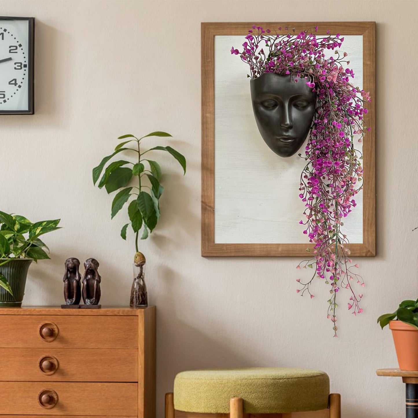 Face Vase,Ceramic Female Form Vase,Modern Sculpture Planter Pot,Human Face Dried Flower Shaped Vase,Wall Hanging Plant Pot for Home Decor Centerpieces, Office or Outdoor Hanging Decor