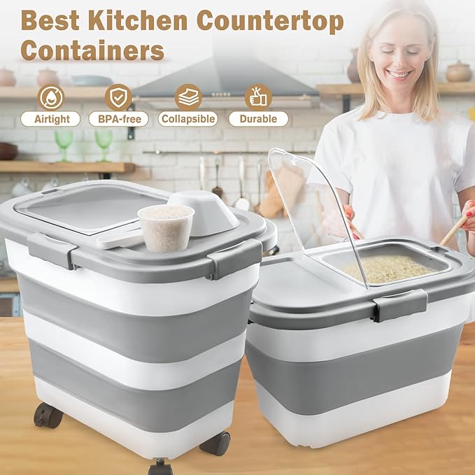 Rice Storage Container, Collapsible Airtight Food Storage Containers 6-20 Lbs