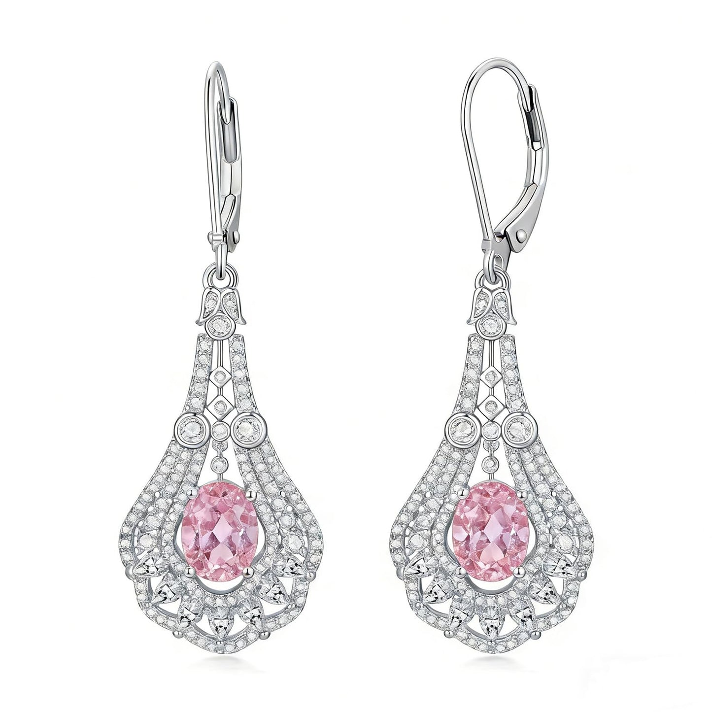 Lvoryance 1.5CT Created Pink Tourmaline Earrings 925 Sterling Silver 6mm * 8mm Oval Cut October Birthstone Drop Earrings for Women