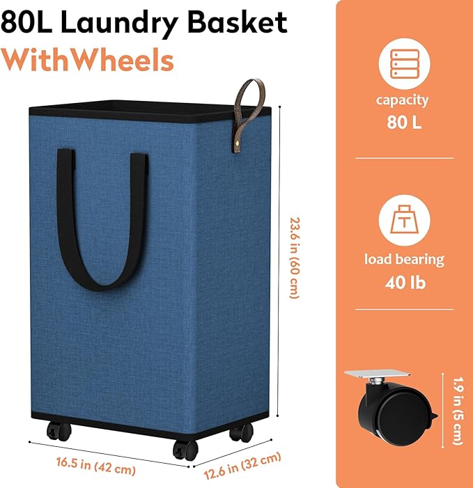 Laundry Basket with Wheels, Collapsible Laundry Baskets, Laundry Hamper with