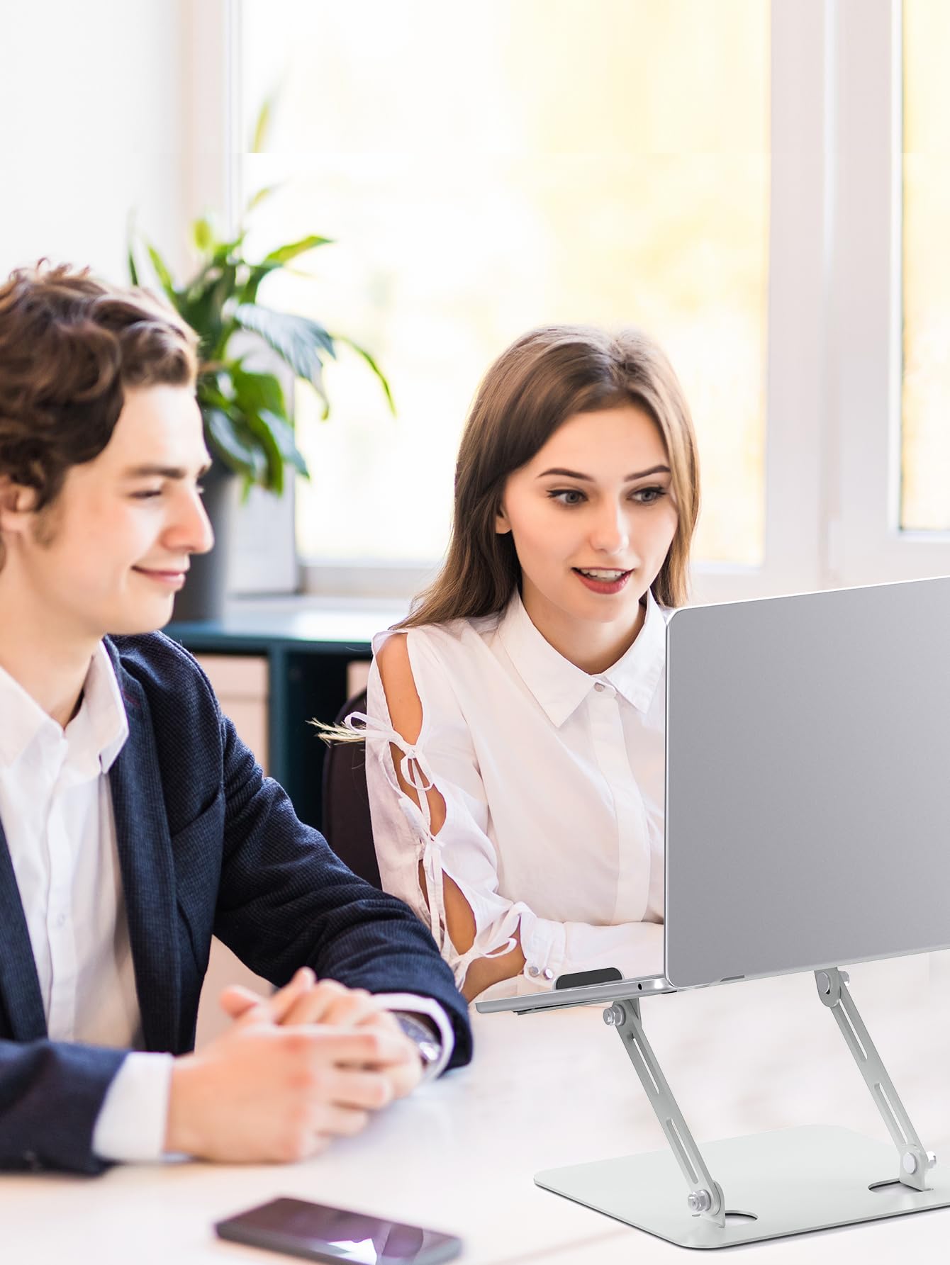 SOUNDANCE Laptop Stand for Desk with Stable Heavy Base, Adjustable Height Multi-Angle, Ergonomic Metal Riser Holder, Foldable Mount Elevator, Compatible with 10 to 15.6 Inches PC Computer, Silver
