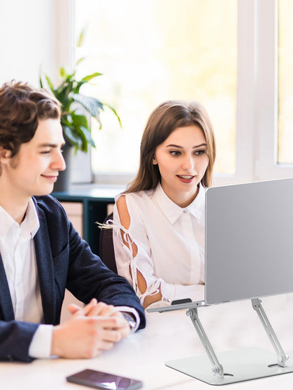SOUNDANCE Laptop Stand for Desk with Stable Heavy Base, Adjustable Height Multi-Angle, Ergonomic Metal Riser Holder, Foldable Mount Elevator, Compatible with 10 to 15.6 Inches PC Computer, Silver