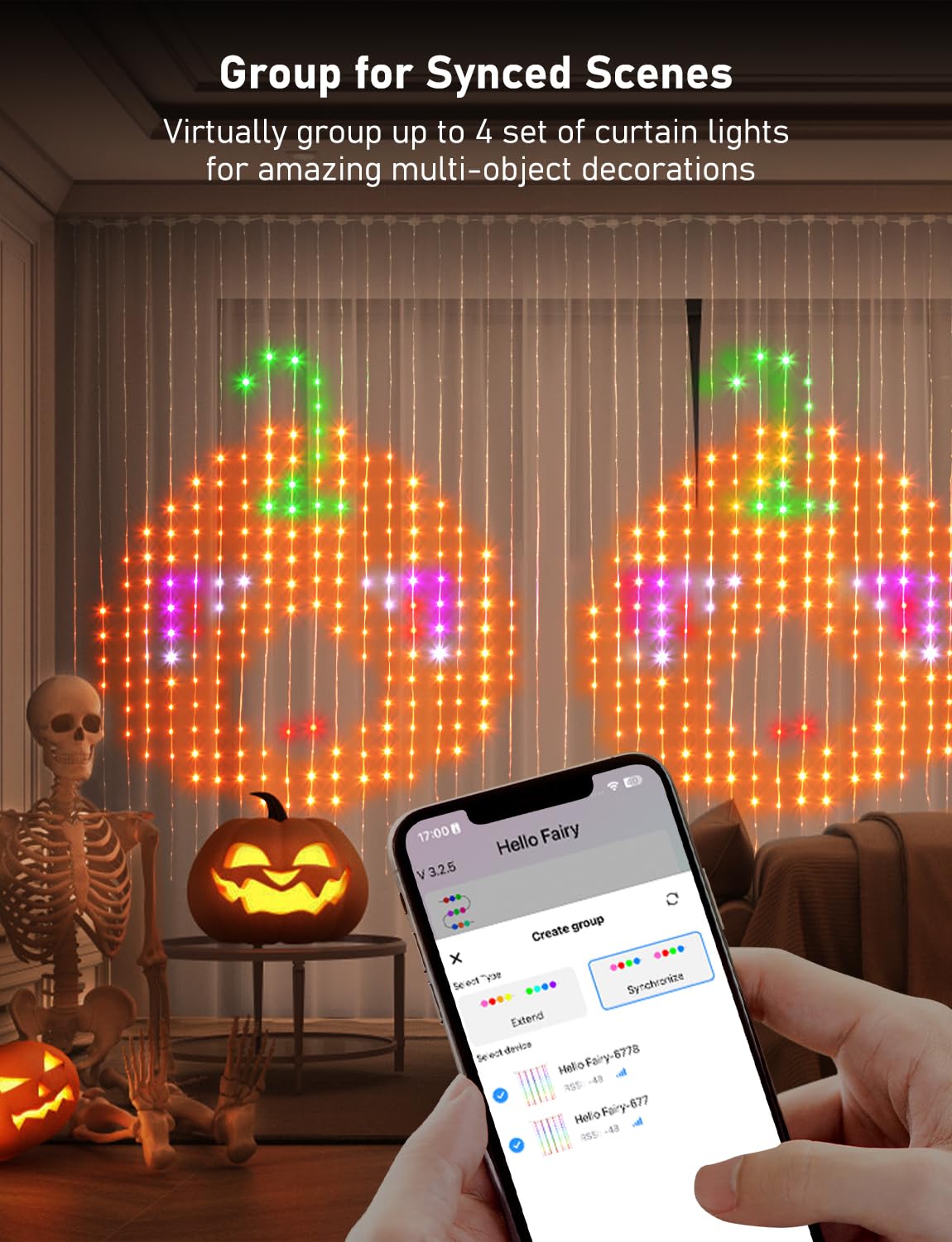 Amposei Smart Curtain Lights, 540 LEDs Curtain String Lights Outdoor, Smart Christmas Lights, Dynamic DIY Light, Music Sync Color Changing Holiday Lights with APP Remote Control for Backdrop Bedroom