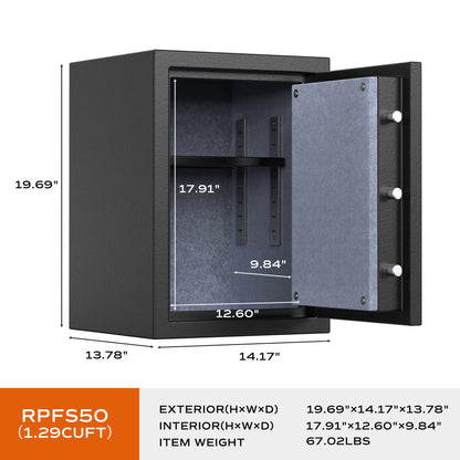 RPNB Deluxe Biometric Fireproof Safe Box,Digital Fingerprint Fireproof Waterproof Safe with Touch Screen,Removable Shelf and 3 Spoke Handle,Home Safes for Cash Documents Jewelry,1.29 Cubic Feet