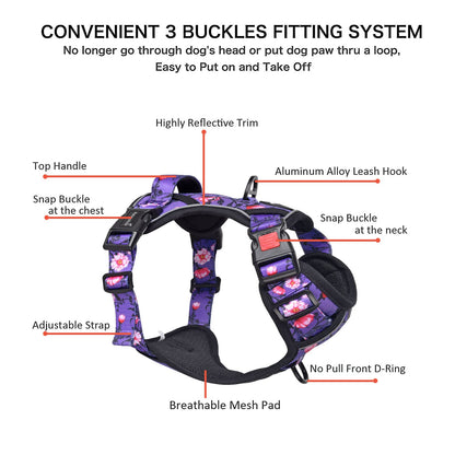 Petmolico No Pull Dog Harness Set with Leash Attachment Easy Control Handle Reflective Harness Vest Small Breed, Puppy Vest and Leash Set with Poop Bag Holder, XS - Purple Peach