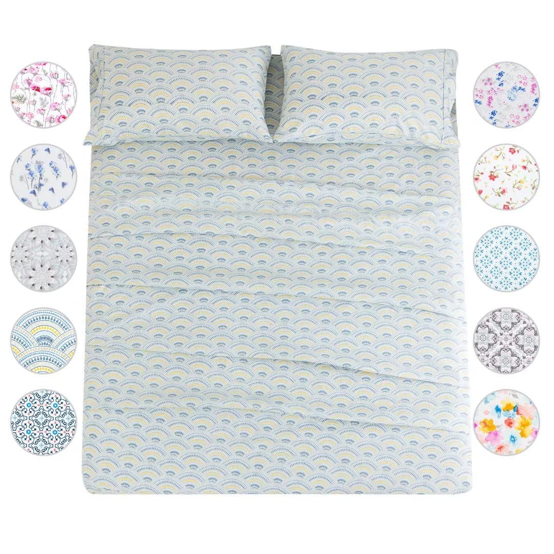 KACEMOO Queen Bed Sheet Set, 4PC Boho Sheets Queen Pattern Blue Floral Bed Sheet Cooling Soft 17”Deep Pocket Microfiber Brushed Sheet, Easy Care, Breathable, Wrinkle Free, Machine Washable Bed Set