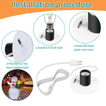 Basysion Blow Mold Light Kit Replacement Medium Base LightLight Cord with Switch, for MB48 E26 E27LED Single Light Cord Kit,for Christmas Village Halloween Salt Lamps Home Festive (2 Sets)