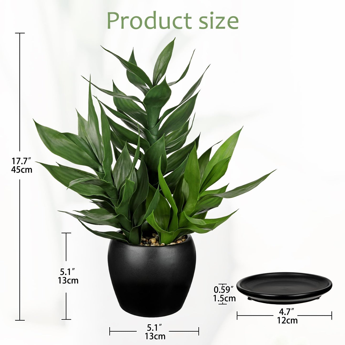 17.7" Tall Artificial Bamboo Plants Indoor Fake Plant in Black Ceramic Pot, Faux Potted Plant Silk Plants for Home Decor Indoor, Desk, Shelf, Tabletop, Office, Living Room, Entryway, Bathroom Decor