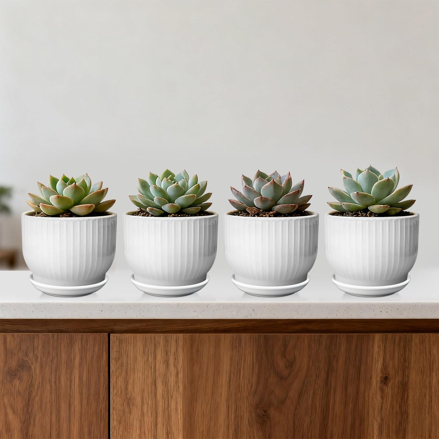 YUFDA 5.5 Inch Plant Pot, Ceramic Planter with Drainage and Saucer，Ceramic Pots for Plants, Indoor Plant pots，Succulent Orchid Flower Pot(Pure White,4 Pack)