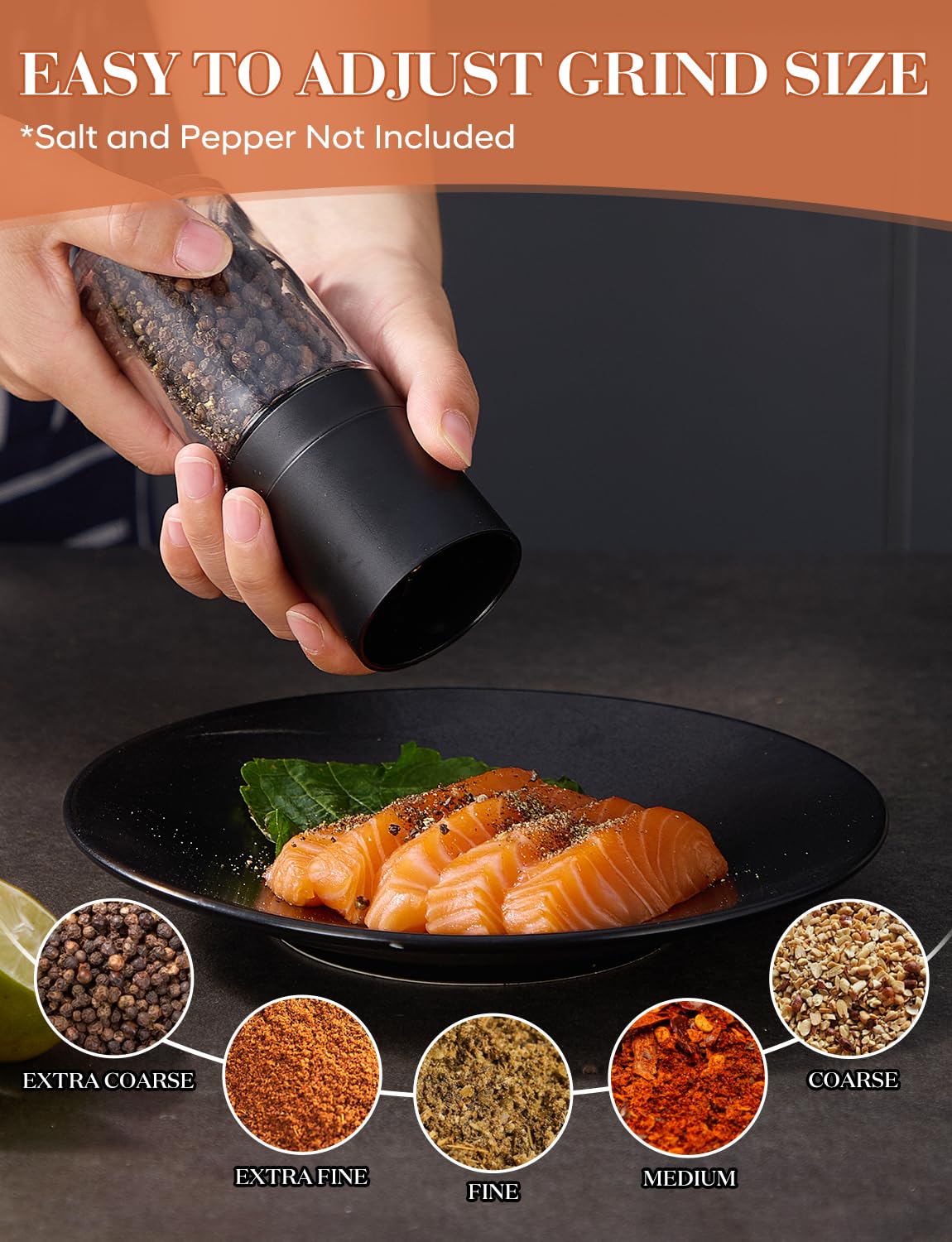Salt and Pepper Grinder 2pcs Black Pepper Mill Refillable Manual Adjustable Coarseness Glass Material Fits in Home Kitchen Barbecue