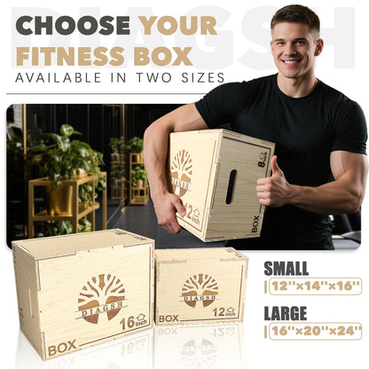Plyo Box - 3-in-1 Wood Plyometric Jump Platform (16"x12"x8") for Home Gym Training - Ideal for Jumps, Squats & Conditioning-1 Piece