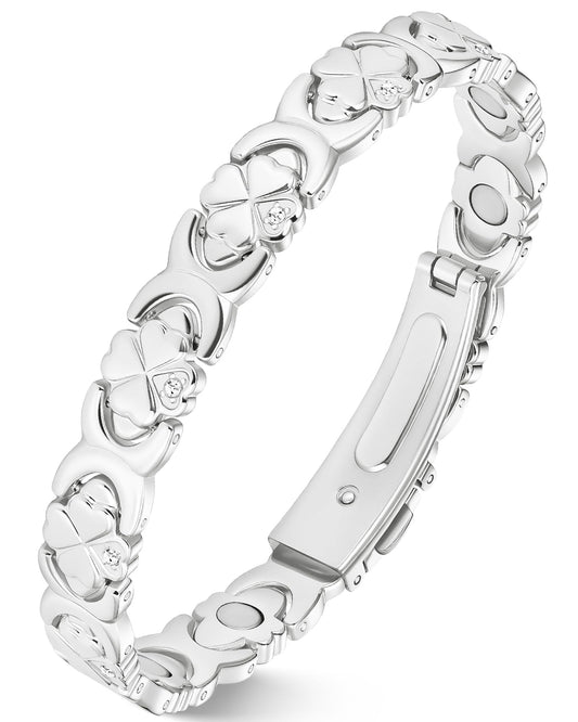 Jecanori Magnetic Copper Bracelet for Women — 3500 Gauss Magnets — Premium Fold-Over Clasp & Adjustable Length,Silver