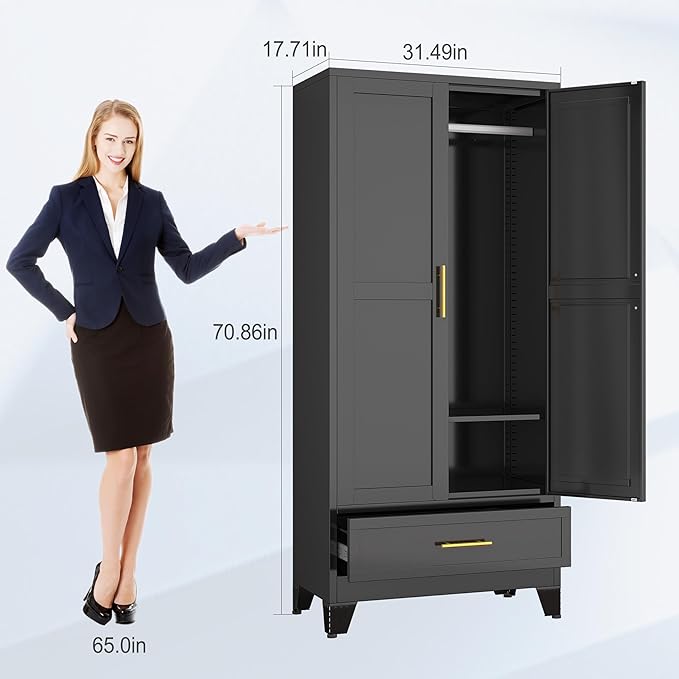 71"H Metal Tall Armoire Wardrobe Closet