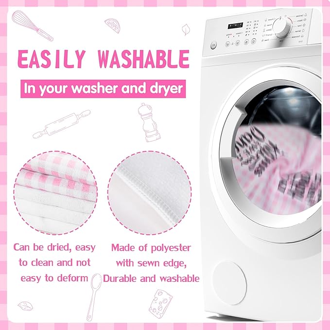 R HORSE Cute Pink Kitchen Towel Set 5Pcs Pink Check Kitchen Dishcloth Absorbent