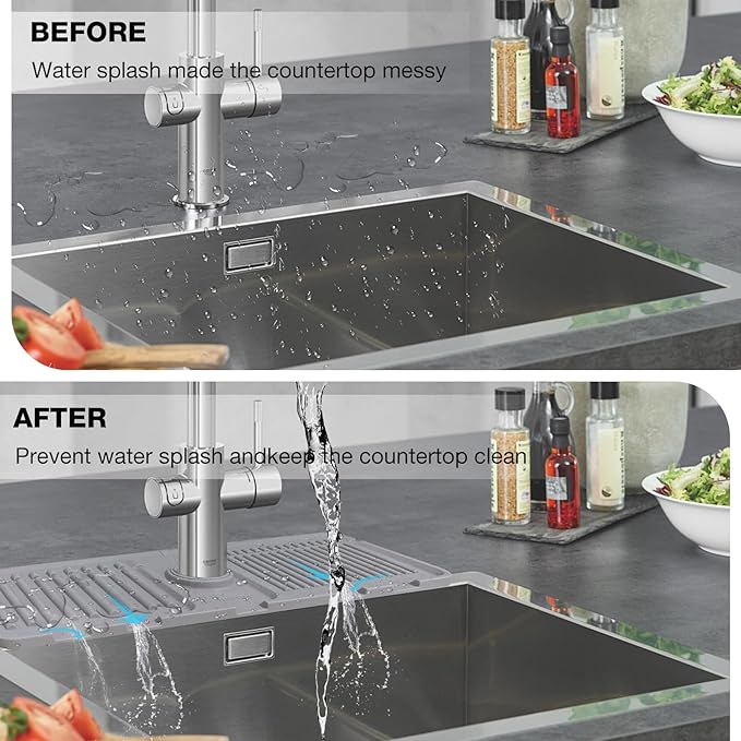Faucet Mat for Kitchen Sink – Adjustable Silicone Sink Splash Guard