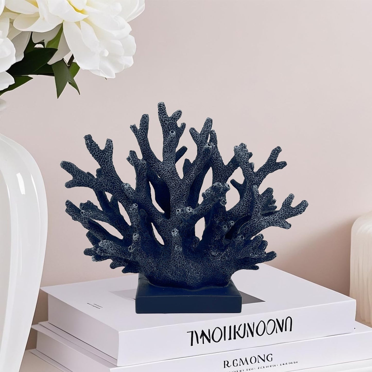 Elegondrar 5.8" H Dark Blue Coral Decor - Resin Coral Statue, Nautical Decor for Home, Bedroom, Bathroom, Living Room, Ocean Themed Cabinet Shelf Tabletop Decoration
