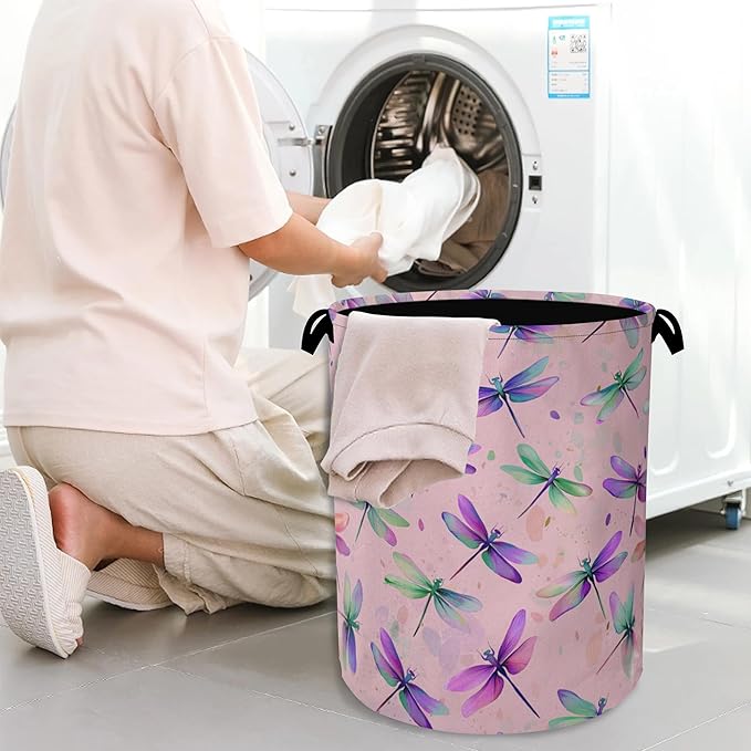 Colorful Dragonfly Laundry Basket, Foldable