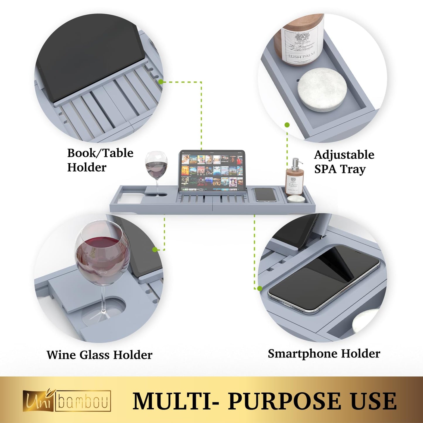 Unibambou Foldable Bathtub Tray - Expandable Bamboo Bath Caddy Tray for Tub - Luxury Wood Bath Accessories, Perfect Spa Experience for New Home - Unique House Warming Gifts for Mom, Women, Couples