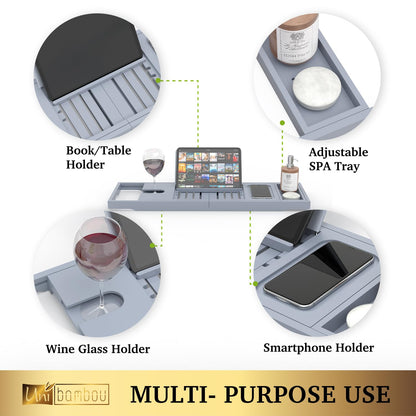 Unibambou Foldable Bathtub Tray - Expandable Bamboo Bath Caddy Tray for Tub - Luxury Wood Bath Accessories, Perfect Spa Experience for New Home - Unique House Warming Gifts for Mom, Women, Couples