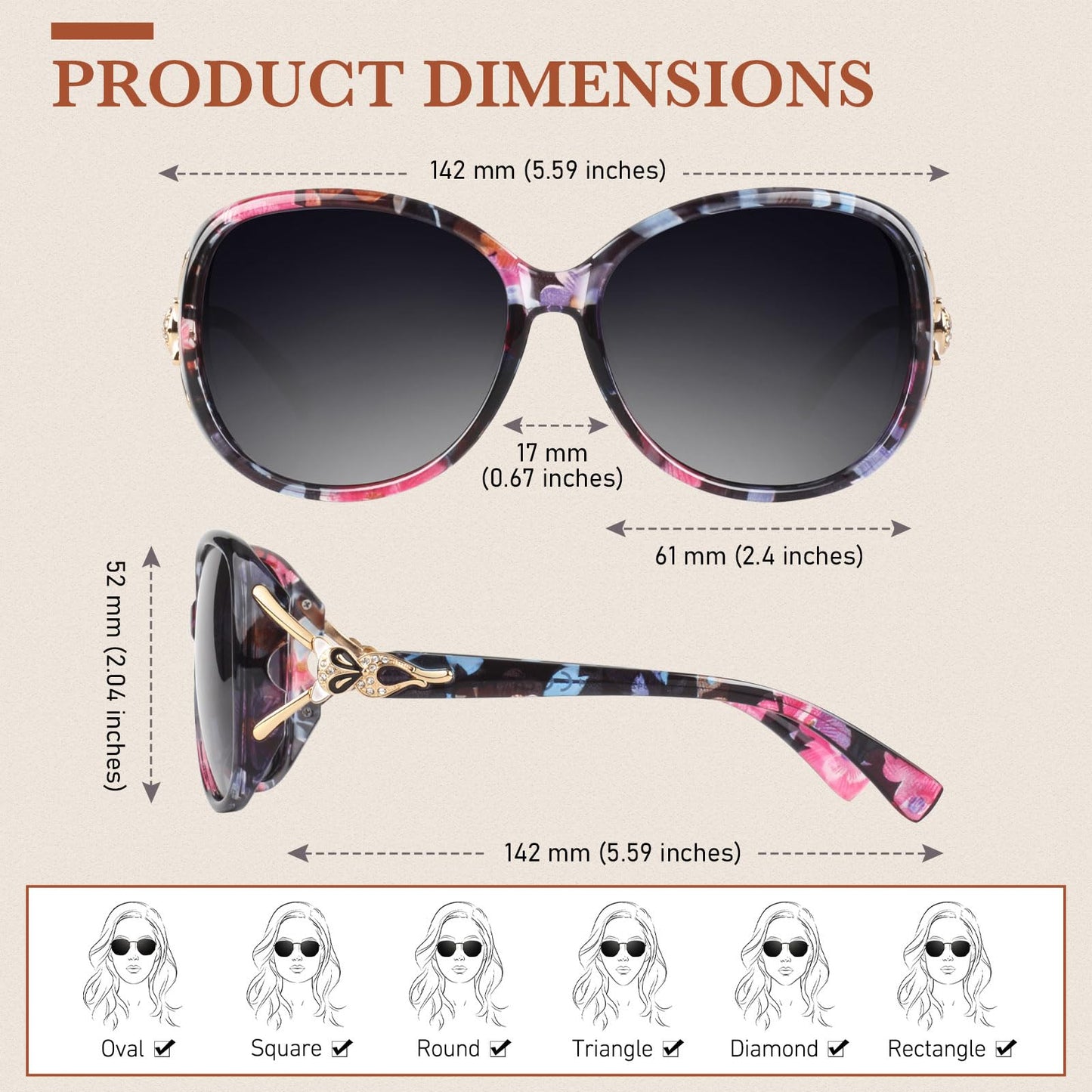 Sunier Polarised Sunglasses Women,Trendy Oversized Sun Glasses,Fashion Ladies Shades with UV400 Protection Shades