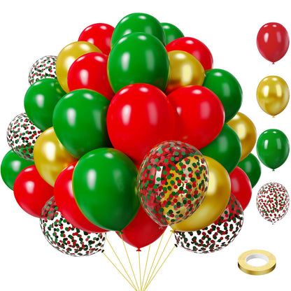 Lukiituke Christmas Balloons, Red and Green Balloons, 75Pcs 12in and 5in Red Green and Gold Latex Balloons for Birthday, Christmas Eve, New Years Party Decorations