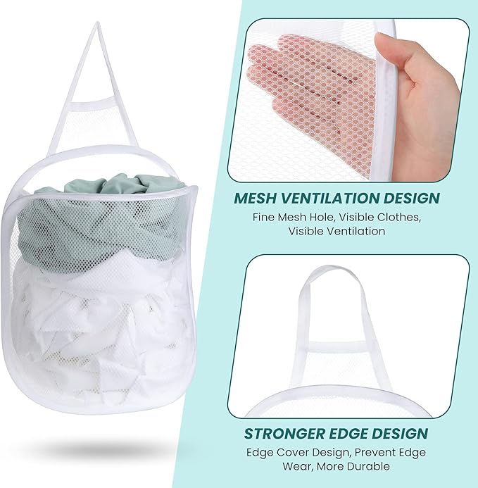 3 Pieces Hanging Laundry Hamper Laundry Bag to Hang Foldable Mesh Hamper Dirty
