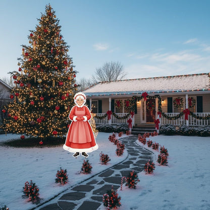 Christmas Mrs. Santa Claus Classic Yard Sign for Home Decor and Lawn Decoration With Stakes, Green Merry Christmas Sign Tree Mrs