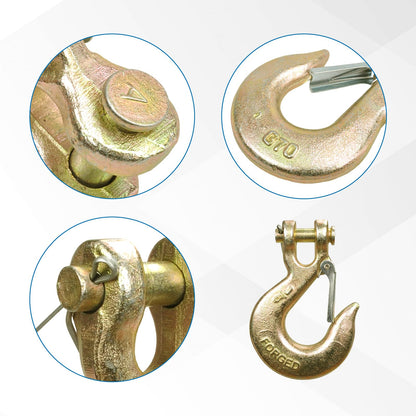 TBAPFS 2 Pack 3/8" Inch Clevis Grab Hooks G70 Steel Chain Slip Hook with Safety Latch 18000 Lbs Capacity Working with Towing and Chain