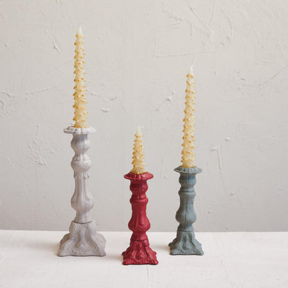 Creative Co-Op Embossed Cast Aluminum Taper Candleholder, Grey