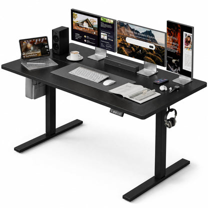 Grandder 55x32 Large Electric Standing Desk, Height Adjustable Computer Desk with 2 Memory Presets, 31.5" Deep Desktop Sit Stand Desk Home Office Desk Workstation Table with Hooks, Black