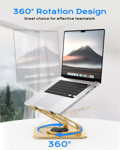 Adjustable Laptop Stand, Computer Stand with 360 Rotating Base, Ergonomic Laptop Riser Mount for Desk Foldable Protable Computer Desk Fits with MacBook Pro Air (10-16") - Black