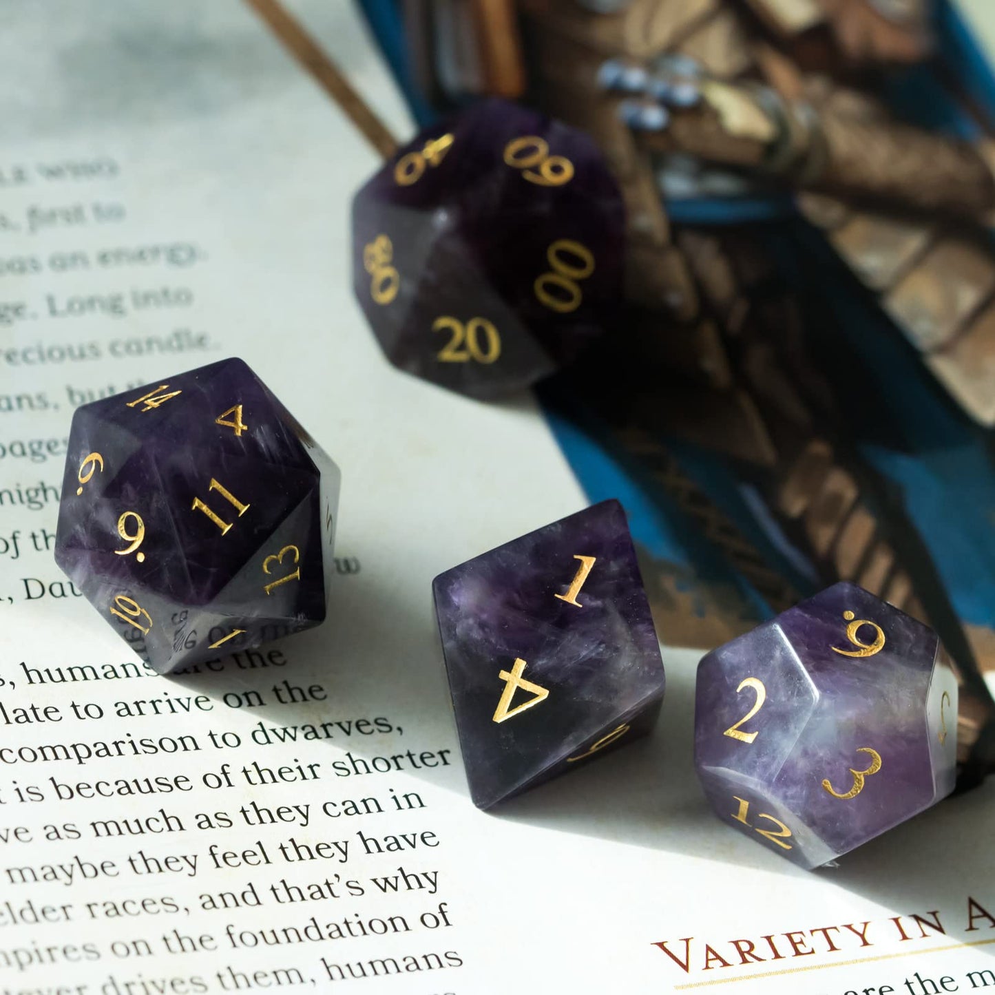 UDIXI Amethyst Gemstone Dice Set D&D, Crystal Stone DND Dice with Gift Case for Role Playing Games Tabletop Games