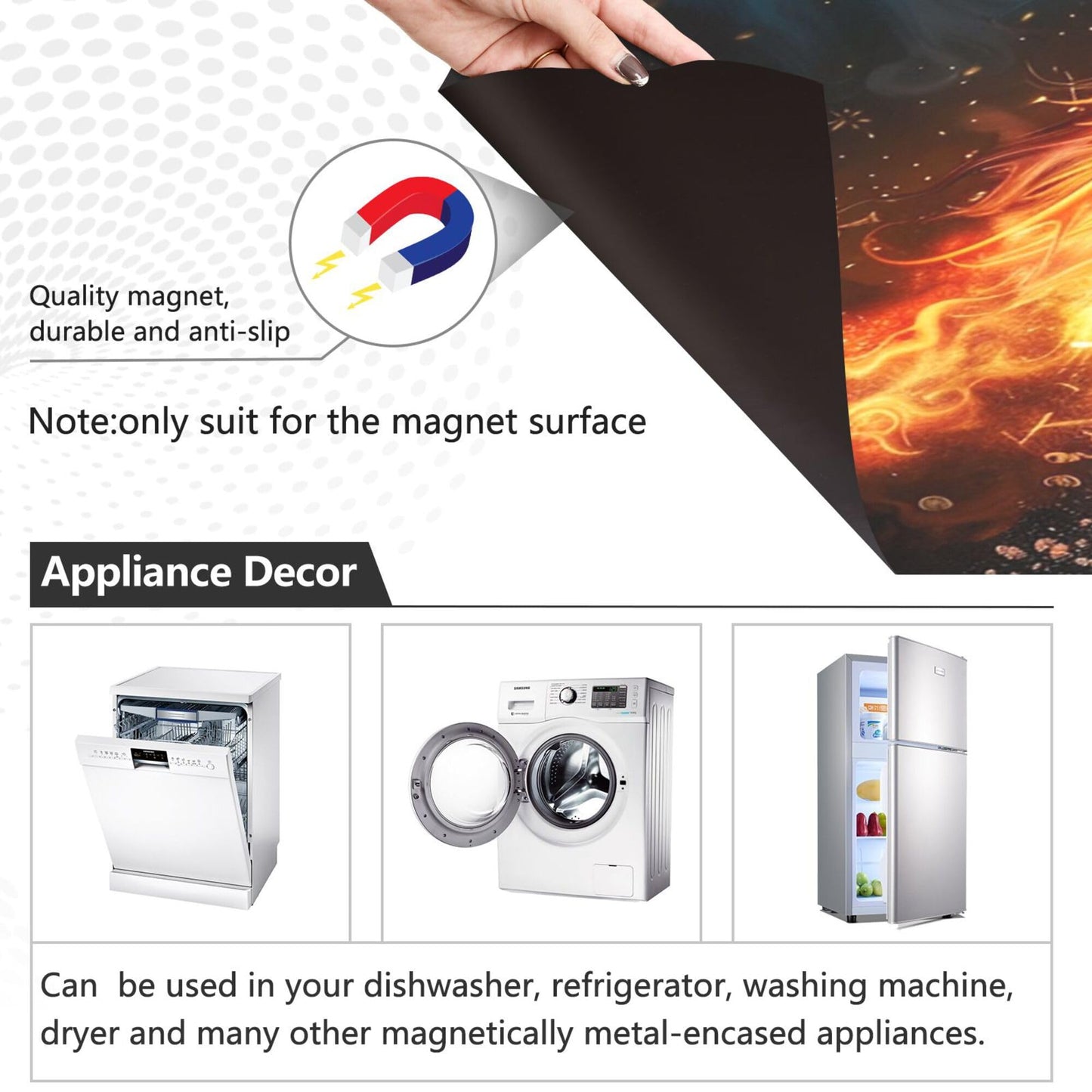 Fire Blue Dragon Dishwasher Stickers Magnetic Cover Thunder Lightning Dinosaur Dino Kitchen Fridge Magnet Covers Decals Home Decorations Vinyl Sticker Reusable 23W x 26H inches