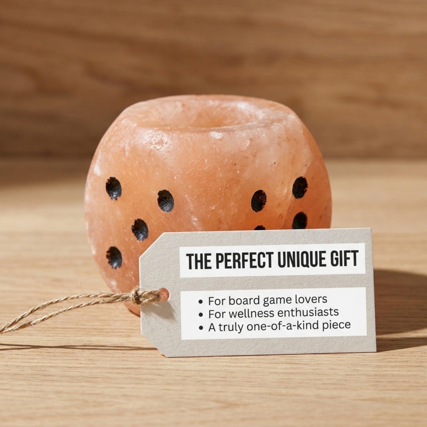 Himalayan Rock Salt Natural Crystal Game Dice Style Candleholder, Game Dice - Soft Calm Therapeutic Candle Light - Handcrafted Design Salt Crystal - Candleholder, Dark Orange Hue