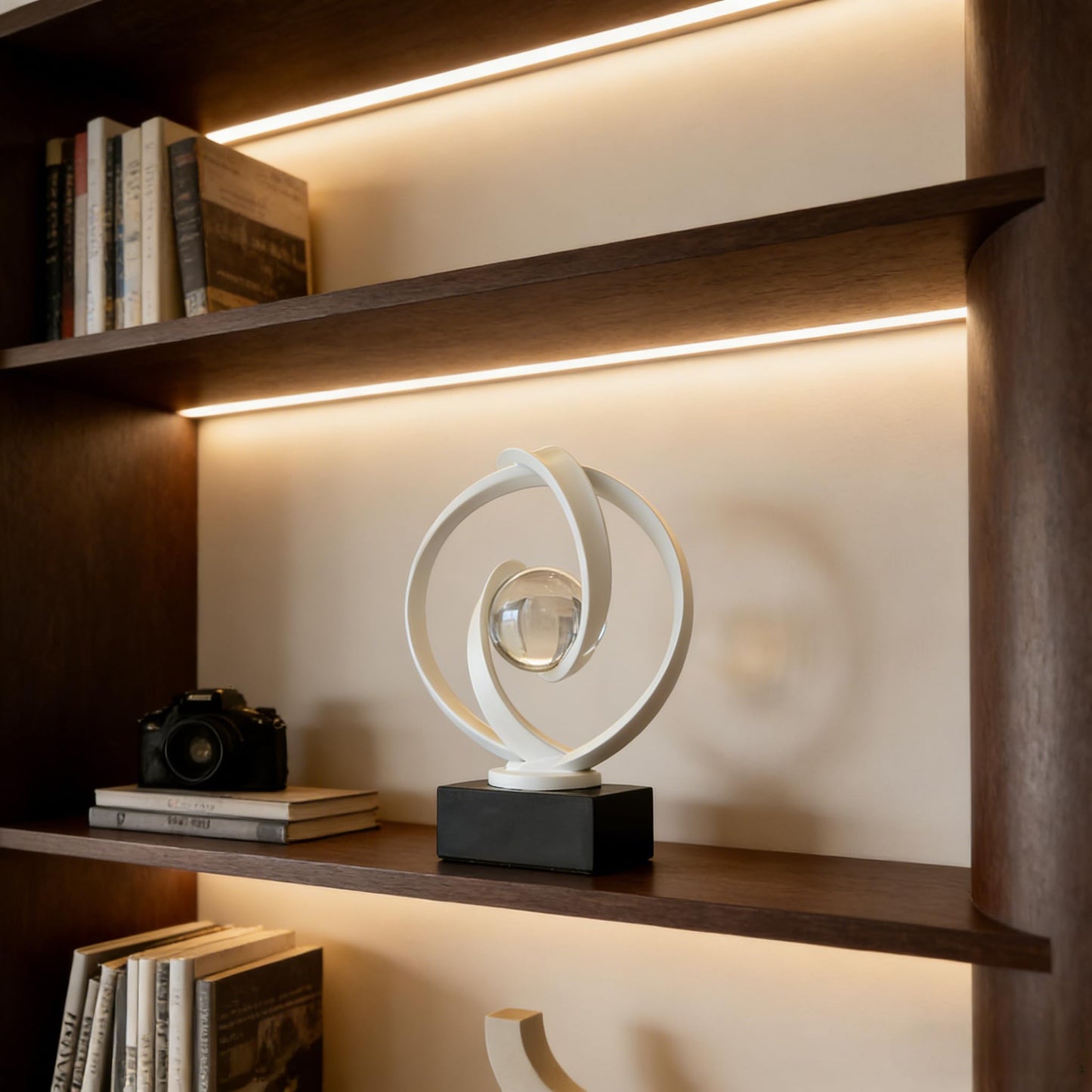 AWNR Gold Abstract Sculpture House Decor Aesthetic - Home Décor Accents for Nightstand, Shelves, Dining Room, Entryway Table, Office, Desk Accessories (White)