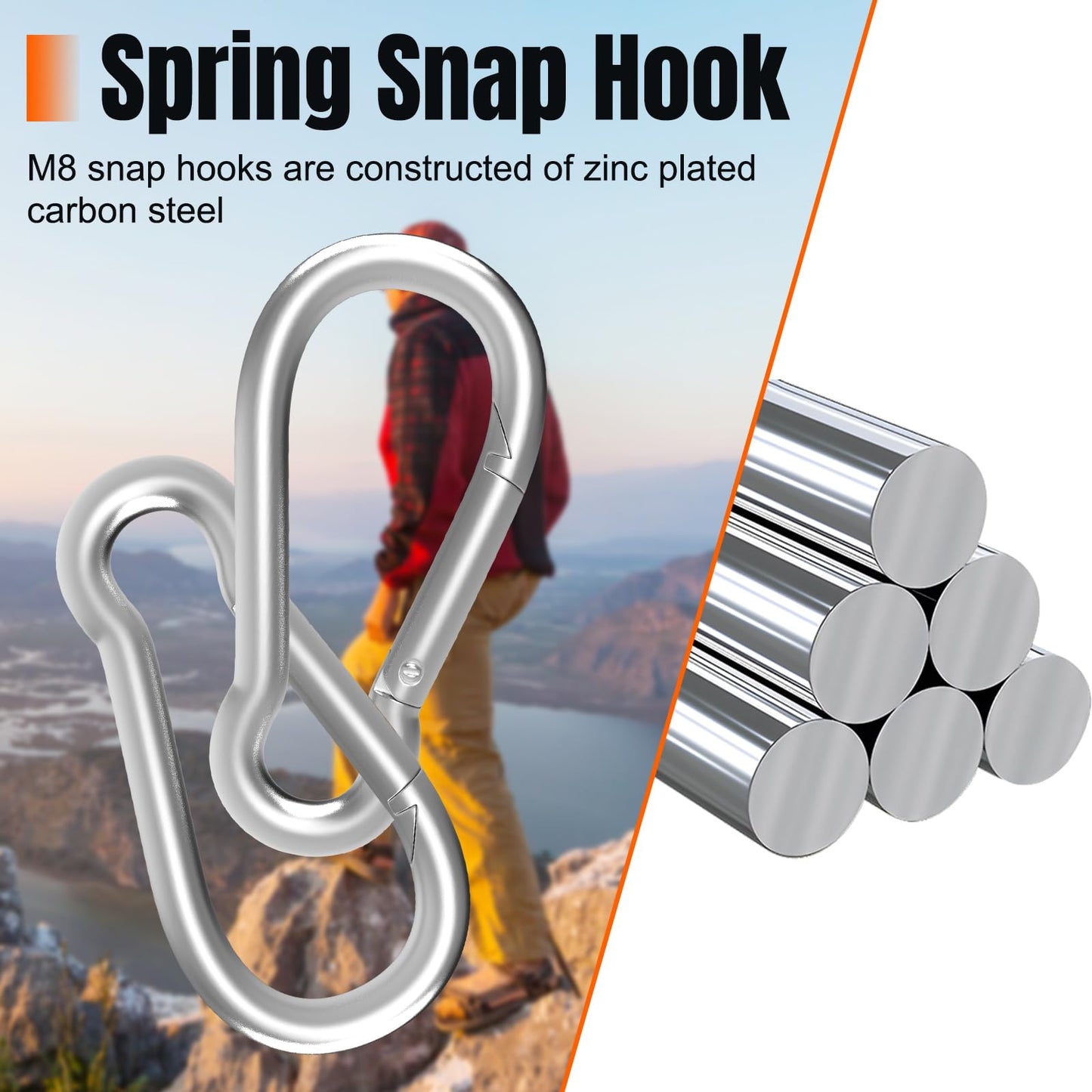 Carabiner 3.12 Inch Spring Snap Hook, 16pcs M8 5/16 Inch Spring Snap Hook Quick Link for Camping Hiking, 500LBS Holding Capacity Heavy Duty Steel Carabiner Clip Buckle for Hammock Swing Fitness