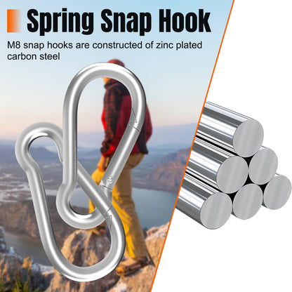 Carabiner 3.12 Inch Spring Snap Hook, 16pcs M8 5/16 Inch Spring Snap Hook Quick Link for Camping Hiking, 500LBS Holding Capacity Heavy Duty Steel Carabiner Clip Buckle for Hammock Swing Fitness