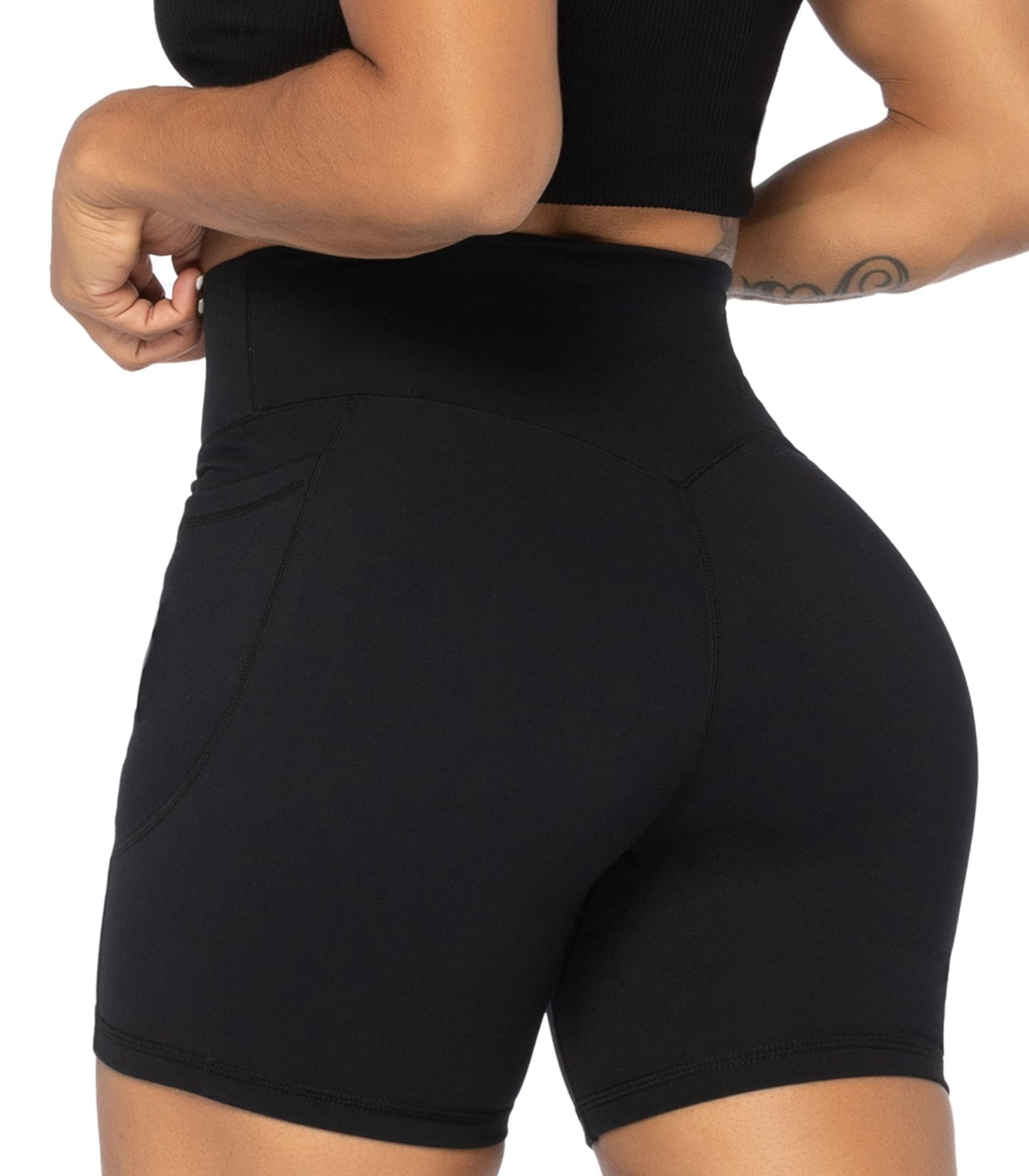 Sunzel 8" / 5" / 3" Biker Shorts for Women with Pockets, High Waisted Yoga Workout Shorts Black Small
