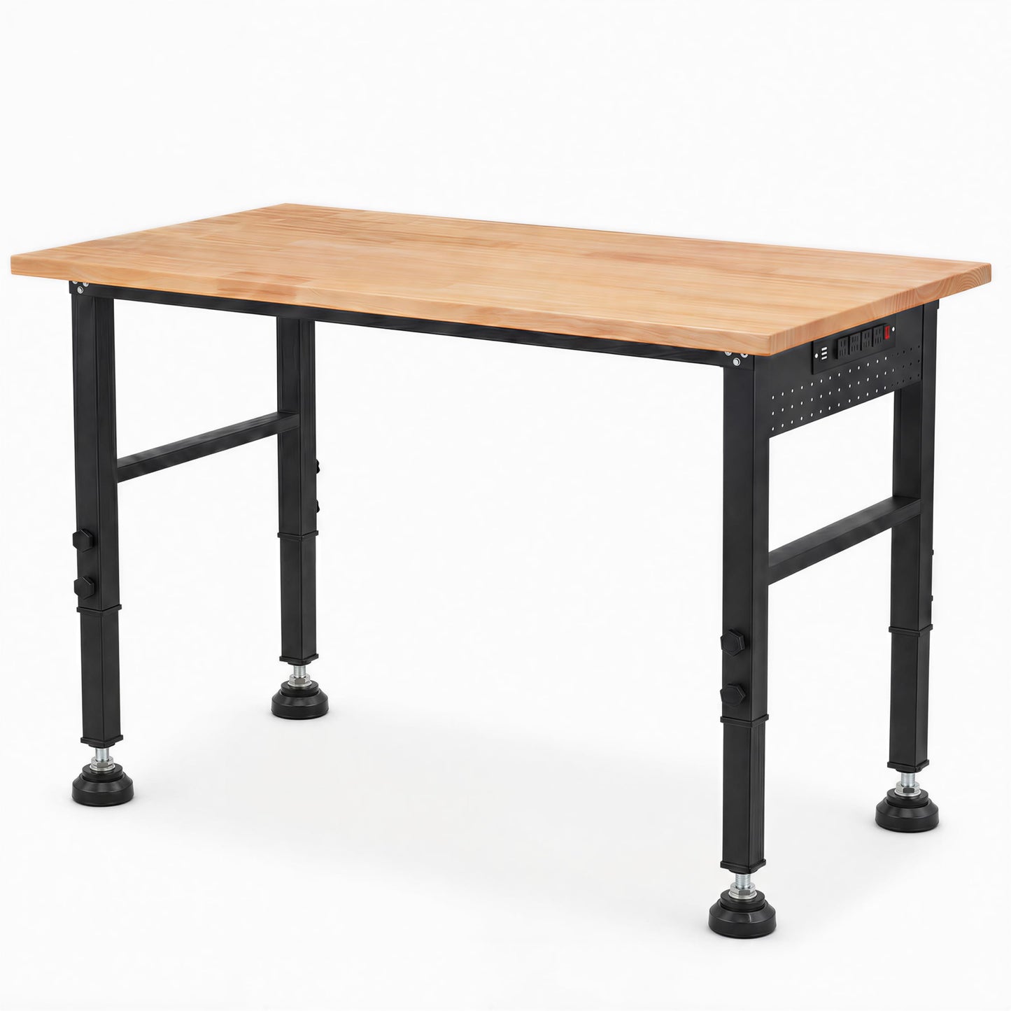 VUWIF 48" Workbench with Footpads, Adjustable Height Workbench with Rubberwood Top, Built-in Power Strip with 4 AC Outlets and 2 USB Ports, 2000 LBS Capacity for Garage, Workshop, and Home