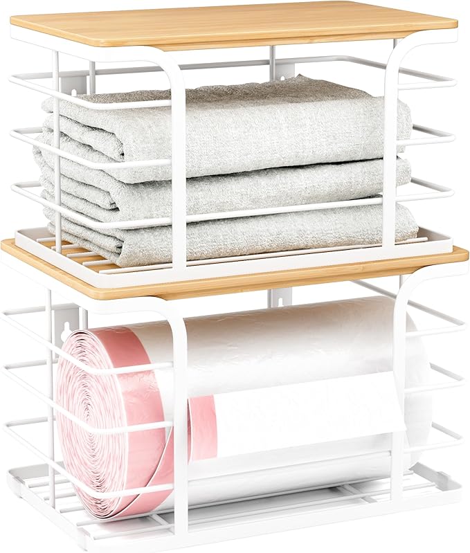 2 Pack Extra Large Stackable Pantry Organizer, Wall Mount Garbage Bag Holder