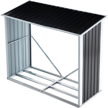 YOPTO 68" Galvanized Steel Firewood Rack,Log Holder with Roof,Storage Shed w/Vents,Backyard Garden Patio Porch for Shovels,Umbrellas,Antennas,Escalators,Dark Gray