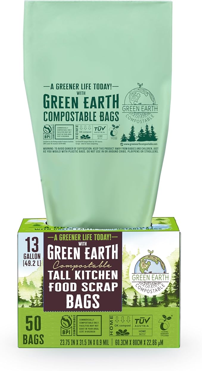 Green Earth Compostable Tall Kitchen Food Scrap Trash Bags, Compost Bin