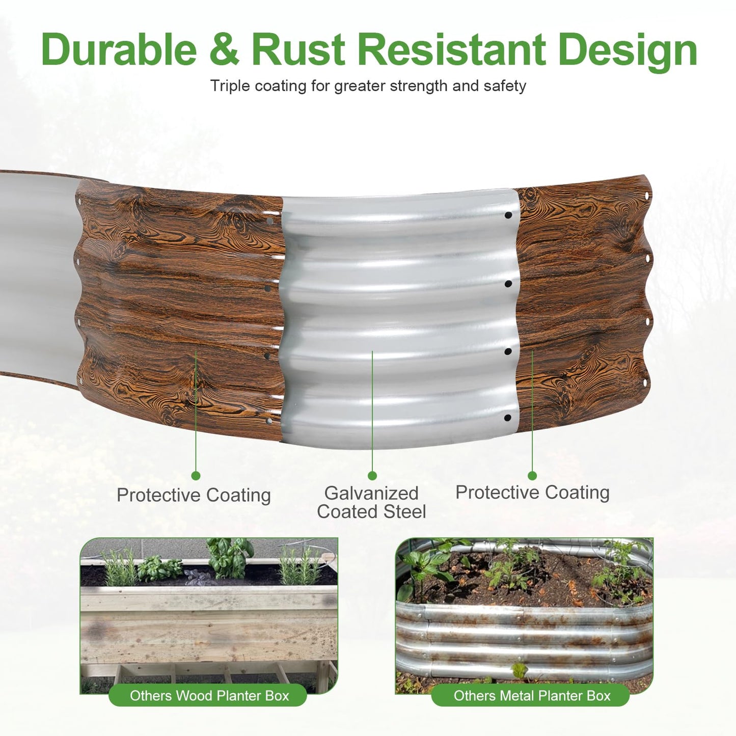 Permade Galvanized Raised Garden Bed- 2Pcs Metal Planter Boxes Outdoor | 12" Tall 36" Round Steel Raised Bed Kit & Fire Pit Ring for Gardening with Protective Tape for Vegetables (Wood Grain)