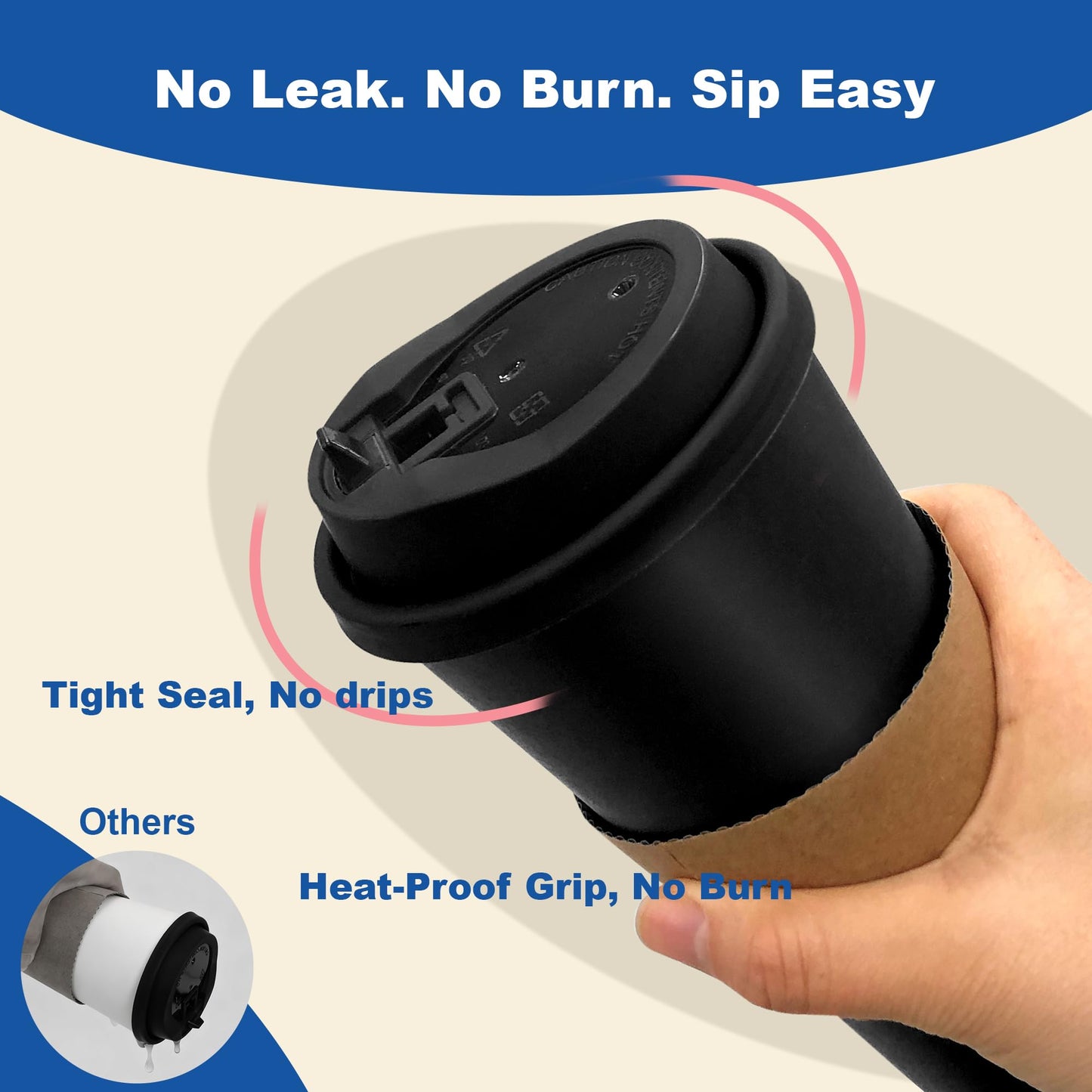 Coolcap 20 oz 500 Pack Coffee Cups with Lids and Sleeves, Straws, Hot Disposable To Go Travel Paper Cups Bulk for Office, Home Coffee Bar Accessories, Chocolate, Cocoa, Beverage (Black)