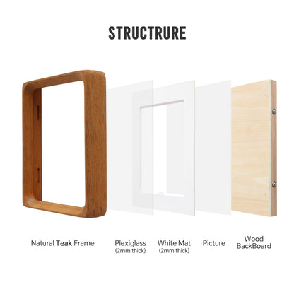 Zelvix Natural Teak Wood Picture Frame,Picture 3.5x5 with Mat or 4x6 Without Mat,Standing Desk Photo Frame 4 by 6,Plexiglass,Tabletop or Wall Display